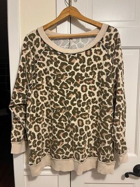 Free People cream and Beige Leopard Print Sweatshirt